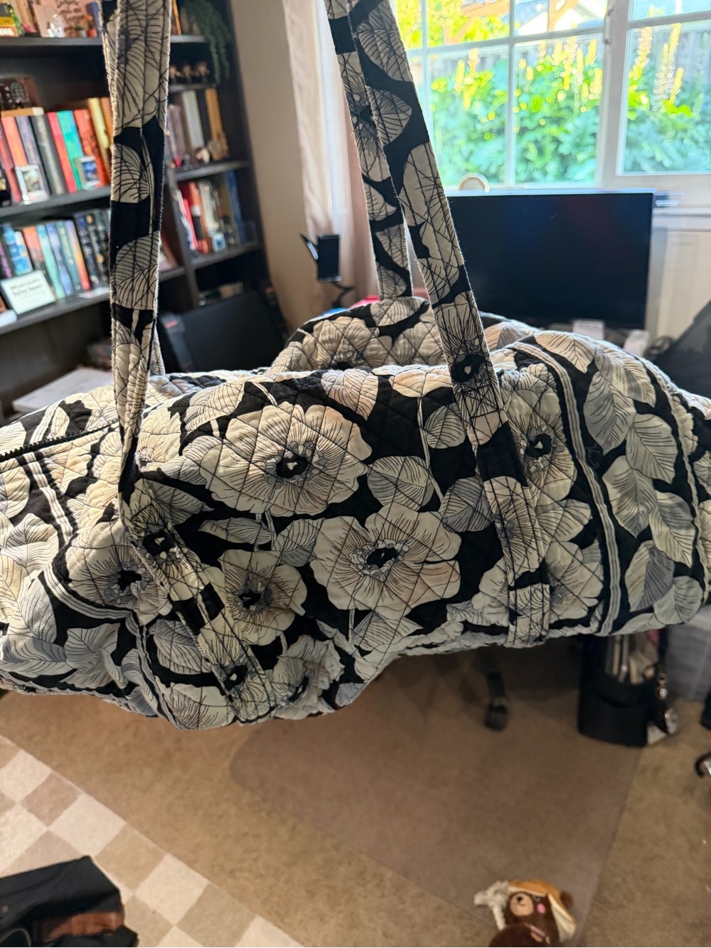 Vera Bradley Black & White Quilted Floral Duffel
